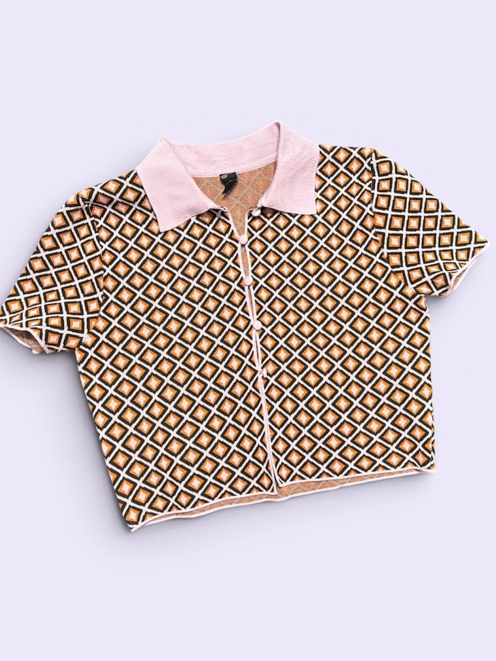 Cider Geometric Diamond Knit Crop Top in Pink and Orange